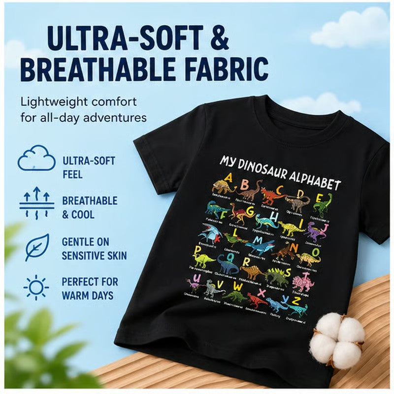 🔥🎁 New Arrival: 50 🔥 Children's T-shirt with Dinosaur and Letter Prints