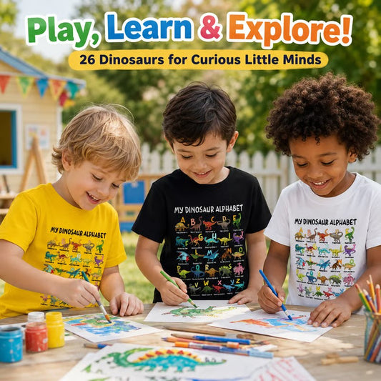 🔥🎁 New Arrival: 50 🔥 Children's T-shirt with Dinosaur and Letter Prints