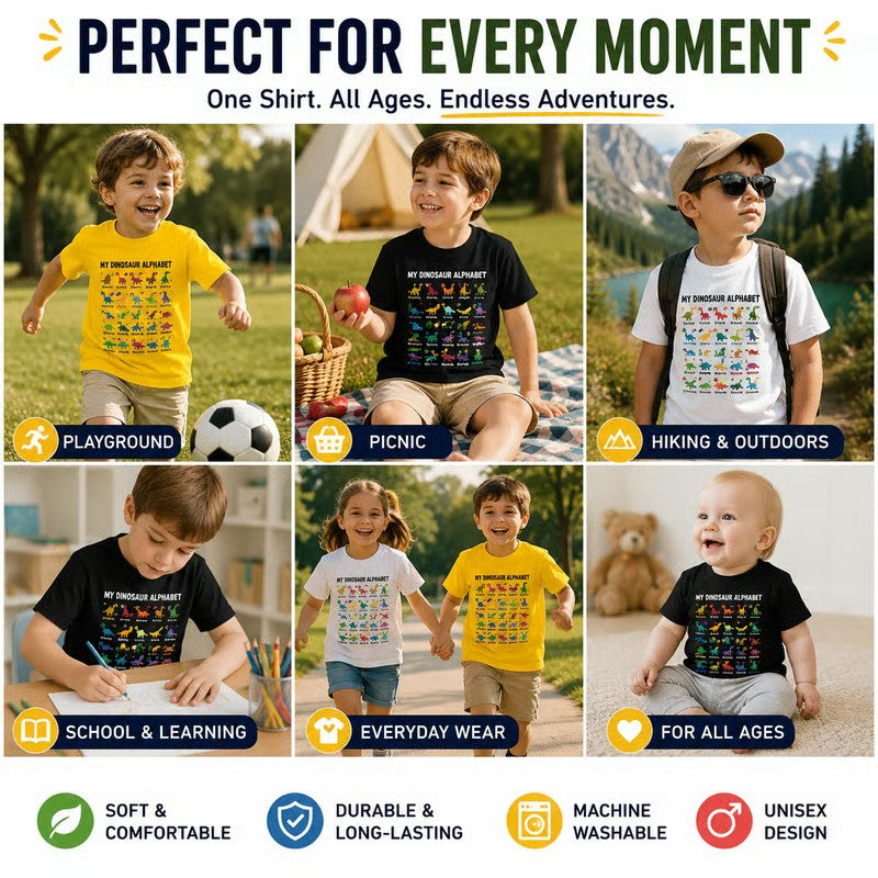 🔥🎁 New Arrival: 50 🔥 Children's T-shirt with Dinosaur and Letter Prints