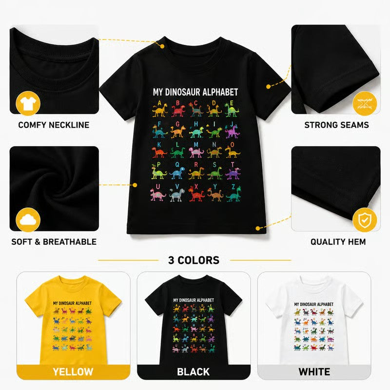 🔥🎁 New Arrival: 50 🔥 Children's T-shirt with Dinosaur and Letter Prints