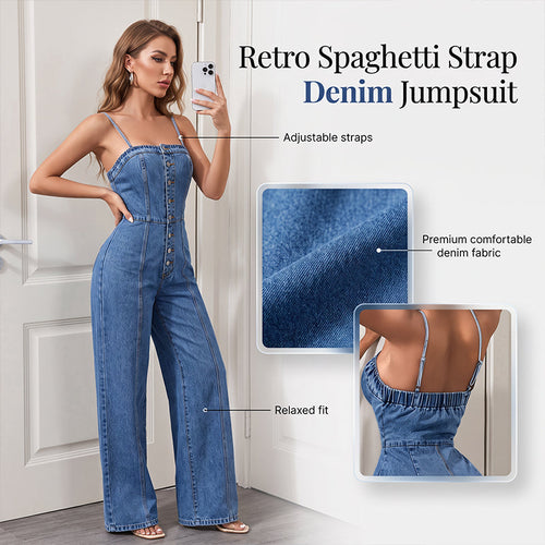 👗New Arrival 50% OFF💙 Women's Spaghetti Strap Wide Leg Denim Jumpsuit – 50% OFF! Effortless style, wide-leg comfort, classic denim – your new warm-weather favorite. ☁️☀️