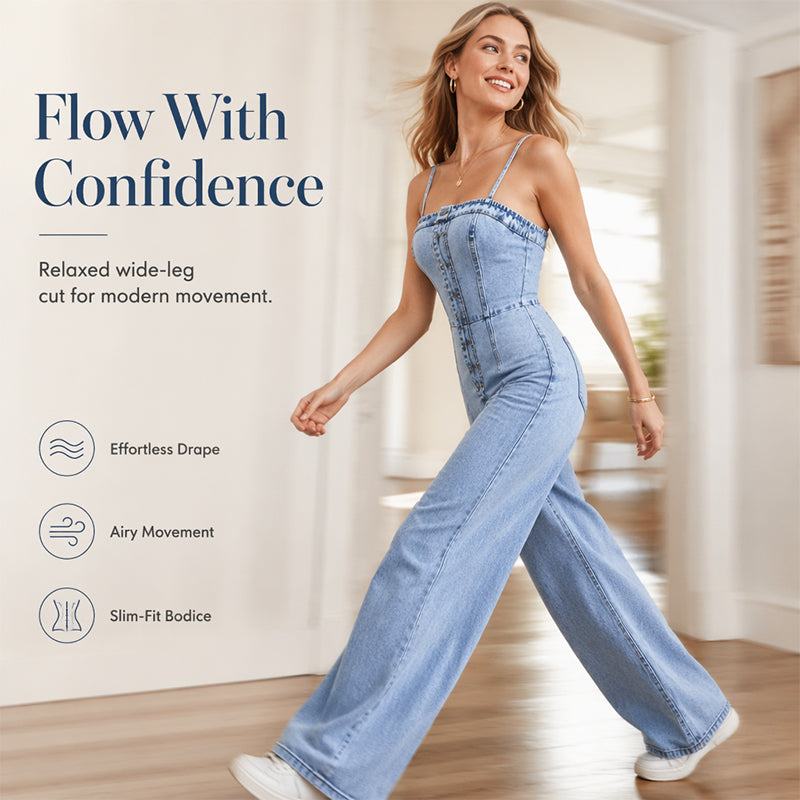 👗New Arrival 50% OFF💙 Women's Spaghetti Strap Wide Leg Denim Jumpsuit – 50% OFF! Effortless style, wide-leg comfort, classic denim – your new warm-weather favorite. ☁️☀️