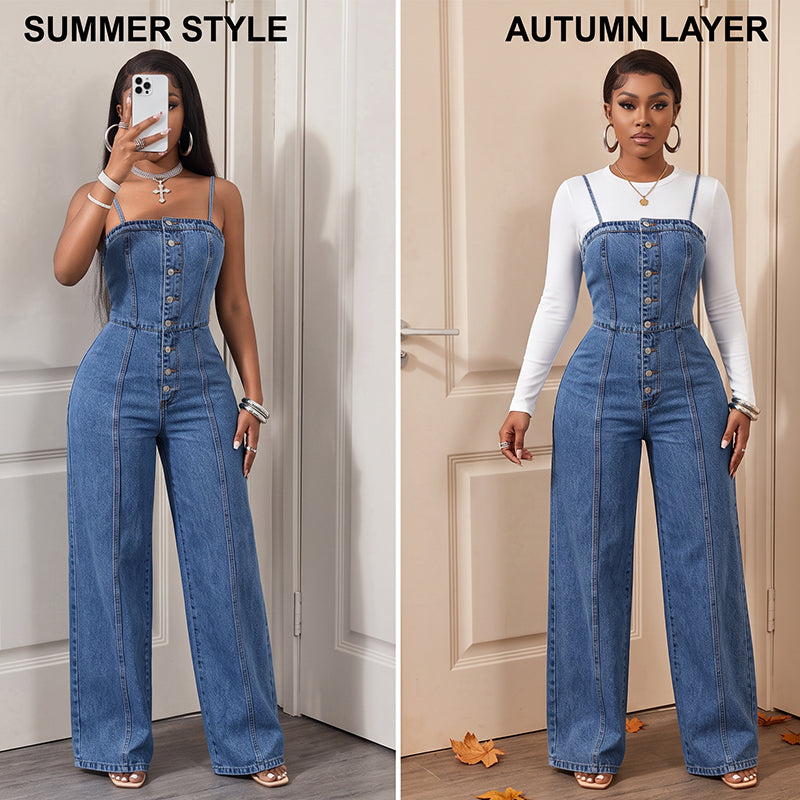 👗New Arrival 50% OFF💙 Women's Spaghetti Strap Wide Leg Denim Jumpsuit – 50% OFF! Effortless style, wide-leg comfort, classic denim – your new warm-weather favorite. ☁️☀️