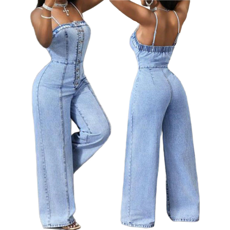 👗New Arrival 50% OFF💙 Women's Spaghetti Strap Wide Leg Denim Jumpsuit – 50% OFF! Effortless style, wide-leg comfort, classic denim – your new warm-weather favorite. ☁️☀️