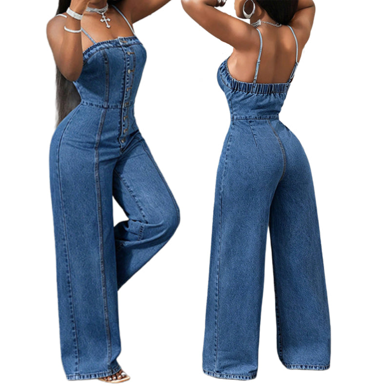 👗New Arrival 50% OFF💙 Women's Spaghetti Strap Wide Leg Denim Jumpsuit – 50% OFF! Effortless style, wide-leg comfort, classic denim – your new warm-weather favorite. ☁️☀️