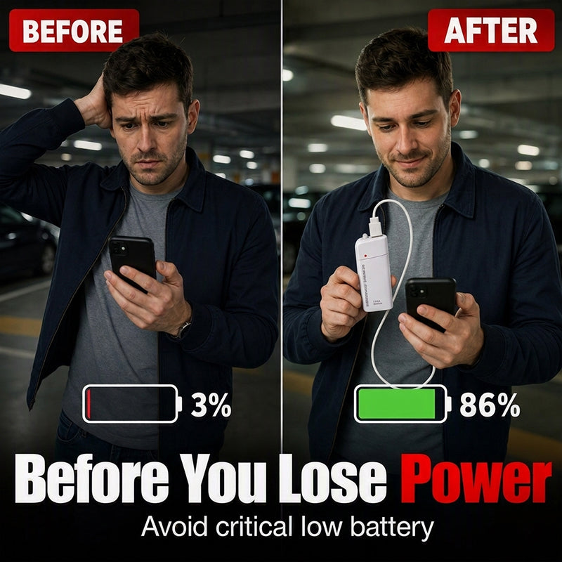 💥 BUY 2 GET 1 FREE （3PCS）🥳Portable Emergency Phone Charger AA Battery Powered Power Bank with LED Flashlight