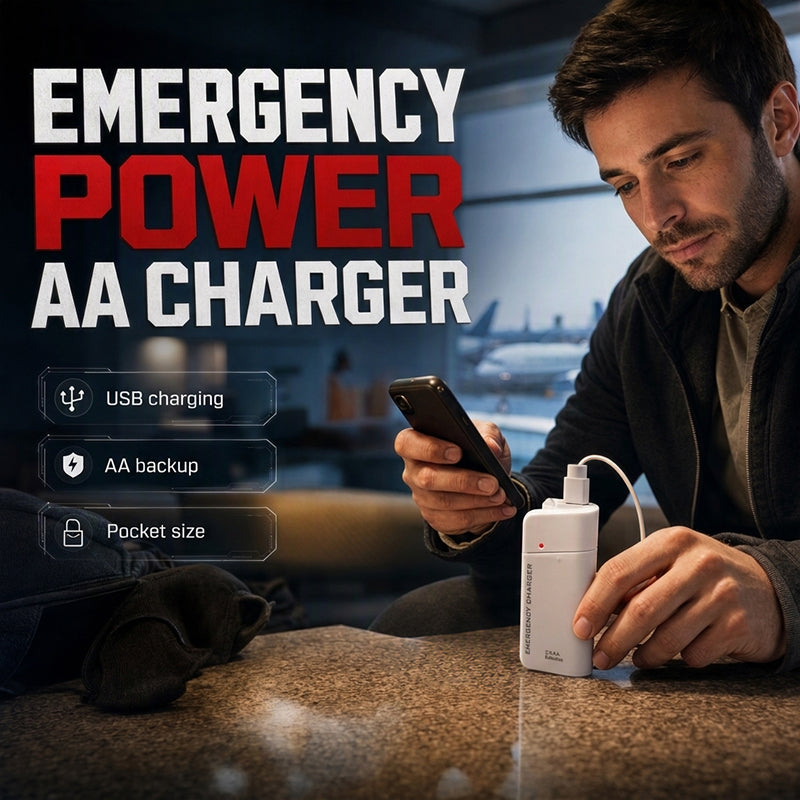 💥 BUY 2 GET 1 FREE （3PCS）🥳Portable Emergency Phone Charger AA Battery Powered Power Bank with LED Flashlight