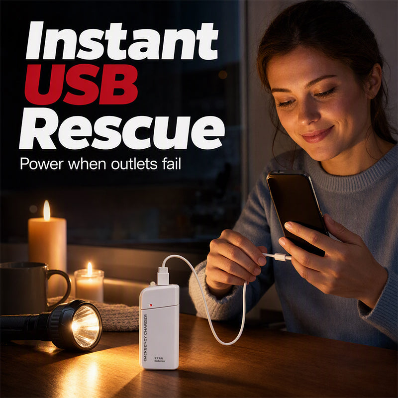 💥 BUY 2 GET 1 FREE （3PCS）🥳Portable Emergency Phone Charger AA Battery Powered Power Bank with LED Flashlight