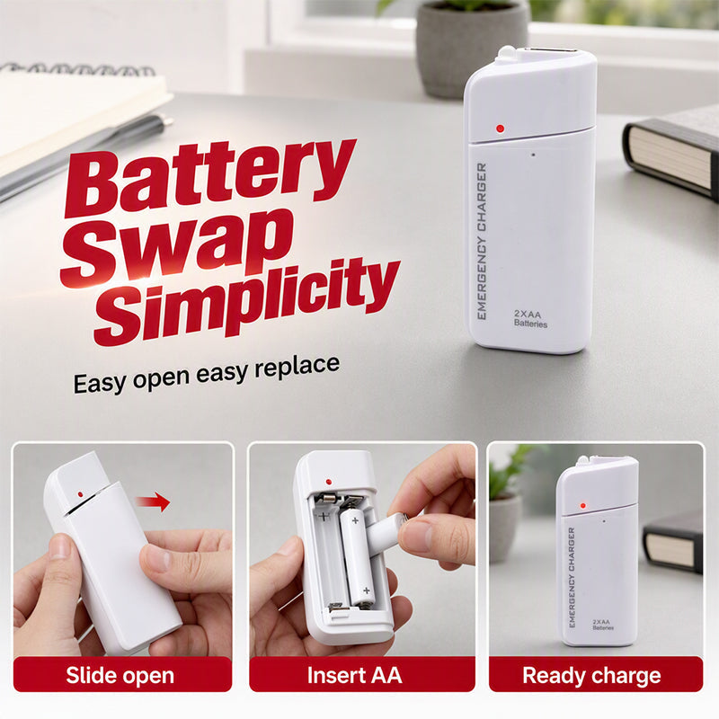 💥 BUY 2 GET 1 FREE （3PCS）🥳Portable Emergency Phone Charger AA Battery Powered Power Bank with LED Flashlight