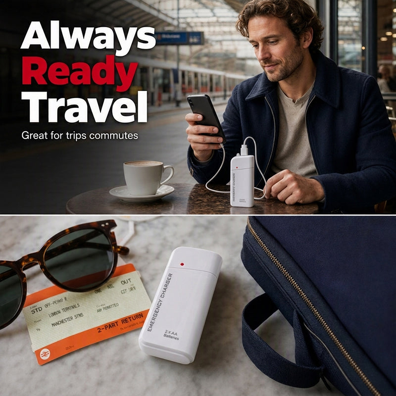 💥 BUY 2 GET 1 FREE （3PCS）🥳Portable Emergency Phone Charger AA Battery Powered Power Bank with LED Flashlight