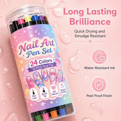 ⏳Limited-time 50% off⏰24 Colors Dual Ended Nail Art Pens Set🪄🎨