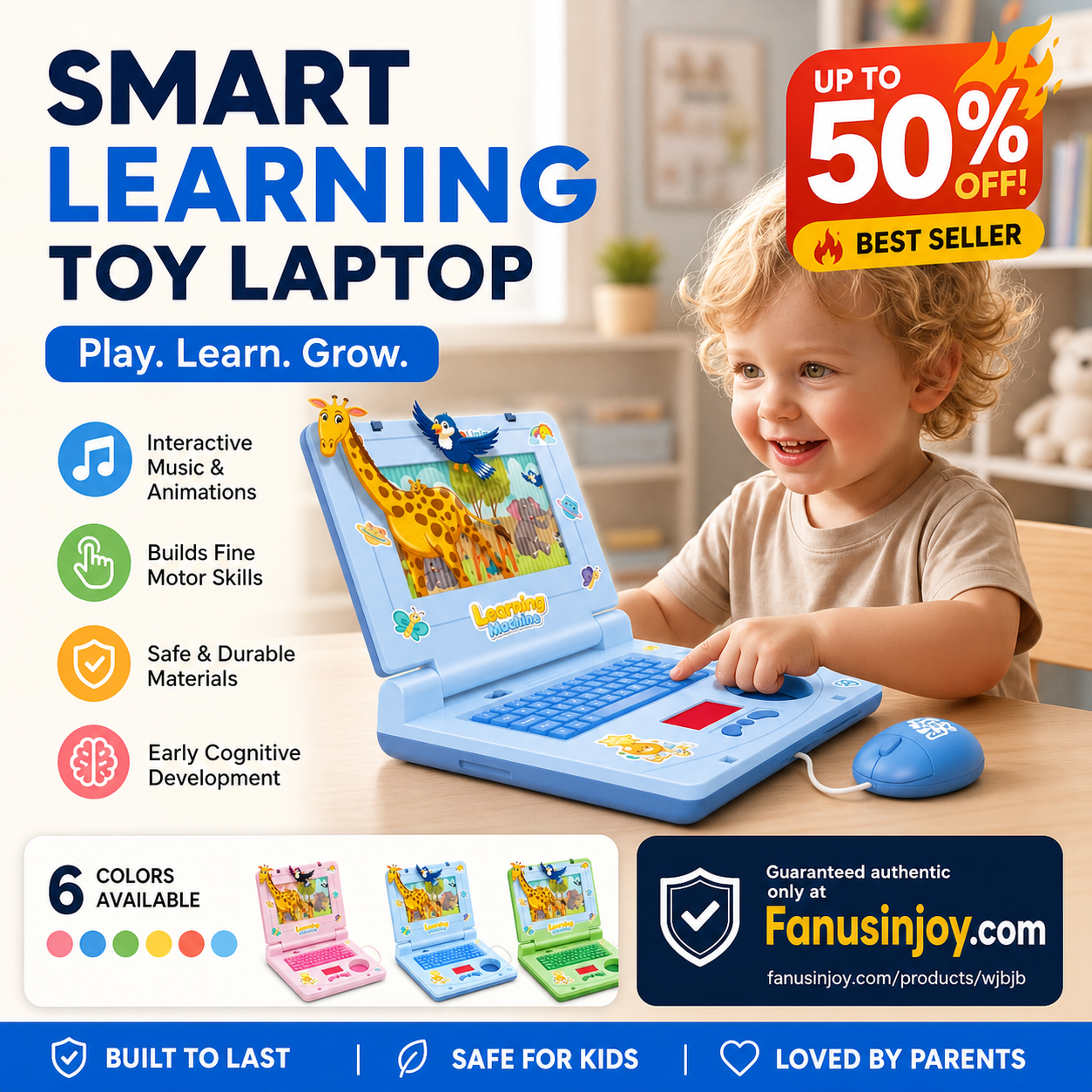 50% Off!💻 Baby's first laptop – no Wi-Fi needed. Lights, music, learning. Let's go! 👶✨✨