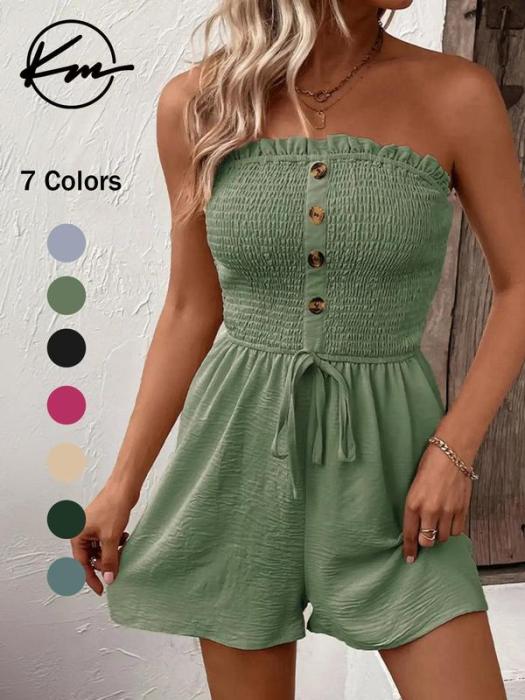 🎉Último día de promoción 50% DE DESCUENTO💃Mono de mujer sin tirantes con volantes, fruncido, con lazo frontal y pernera ancha