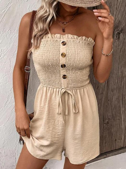 🎉Último día de promoción 50% DE DESCUENTO💃Mono de mujer sin tirantes con volantes, fruncido, con lazo frontal y pernera ancha